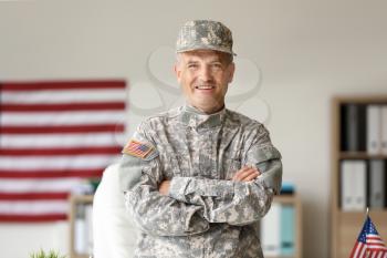 Mature male soldier in headquarters building�