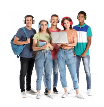 Portrait of young students on white background�