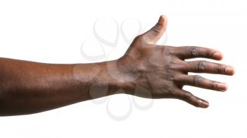 Hand of African-American man on white background�