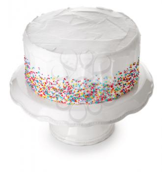 Tasty Birthday cake on white background�