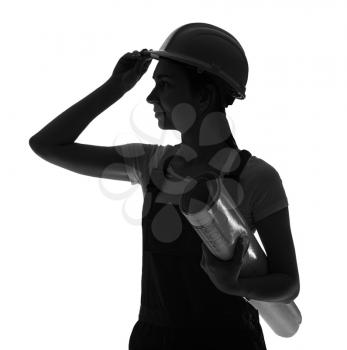 Silhouette of female architect on white background�