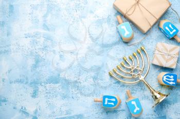 Beautiful composition for Hannukah on color background�