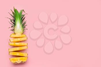 Fresh cut pineapple on color background�