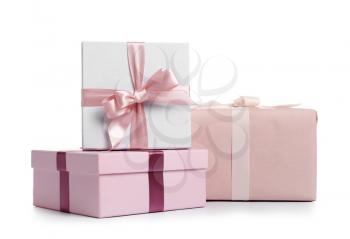 Beautiful gift boxes on white background�
