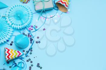 Birthday composition on color background�