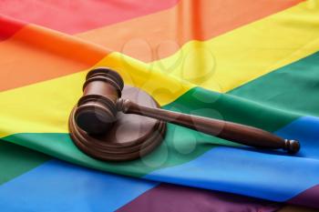 Judge's gavel against lgbt rainbow flag�