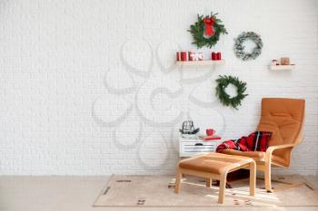 Interior of modern room decorated for Christmas�