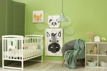 Interior of stylish children's room with comfortable bed�