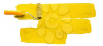 Roller with color paint strokes on white background�