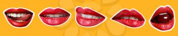 Collage with female lips on color background�
