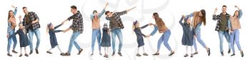 Set of dancing family on white background�