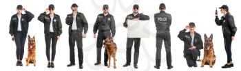 Set with police officers on white background�