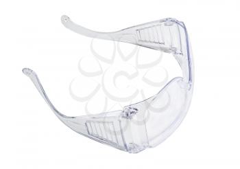 plastic protection glasses isolated on white background