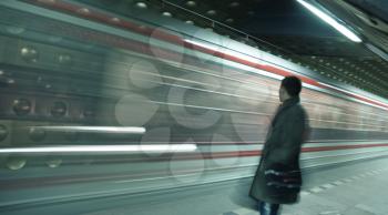 Underground station at Prague,Czech Republic.Motion blur