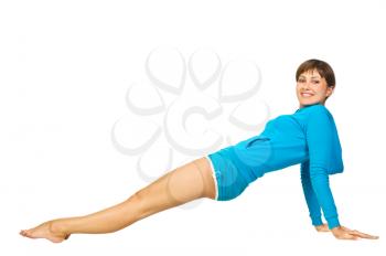 attractive young woman is doing some exercises
