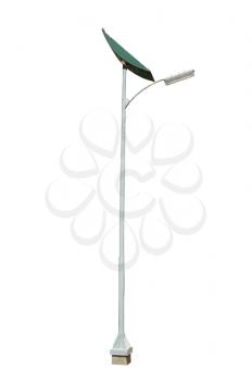 street lamppost with solar panel isolated on white background