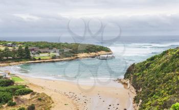 View towards Port Campbell along its inlet  from the road to the west