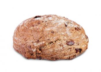 loaf of  sour cherry and walnut rye bread isolated on white background 