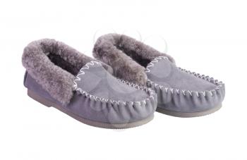 pair sheepskin warm shoes isolated on white background