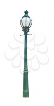  green street lamppost isolated on white background