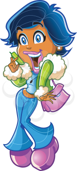 Royalty Free Clipart Image of a Girl Talking on the Telephone