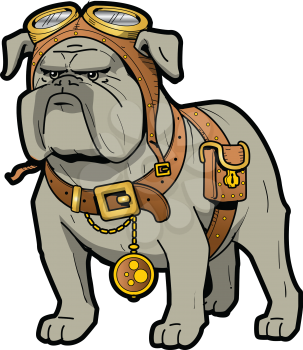 Royalty Free Clipart Image of a Steampunk Bulldog With Goggles