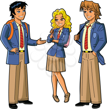 Royalty Free Clipart Image of Anime Style Students in Uniform