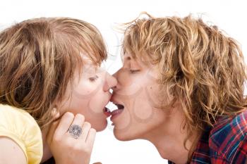 Royalty Free Photo of a Couple Touching Tongues