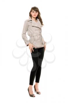 Royalty Free Photo of a Woman in a Jacket and Leggings
