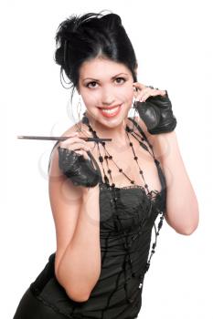 Royalty Free Photo of a Woman With a Cigarette Holder