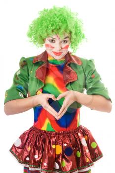 Royalty Free Photo of a Female Clown Making a Heart With Her Hands