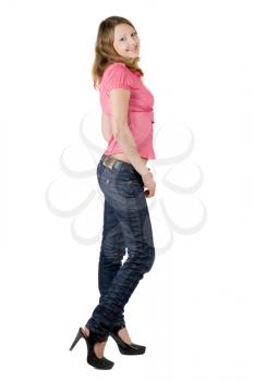 Royalty Free Photo of a Girl in Jeans and Heels