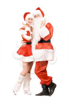Royalty Free Photo of Santa and a Woman in Costume