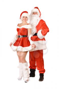 Royalty Free Photo of a Santa and a Woman in a Christmas Costume