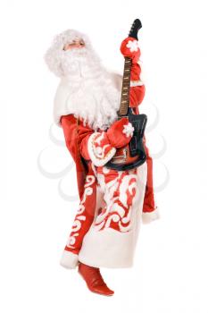Royalty Free Photo of a Russian Christmas Character Ded Moroz (Father Frost) Playing a Broken Guitar