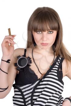 Royalty Free Photo of a Girl Holding a Cigar