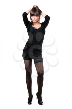 Royalty Free Photo of a Woman in a Short Black Dress and Nylons