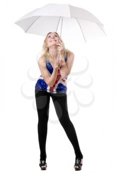 Royalty Free Photo of a Young Woman Under a White Umbrella