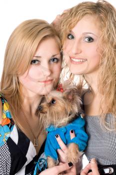 Royalty Free Photo of Two Women and Dog