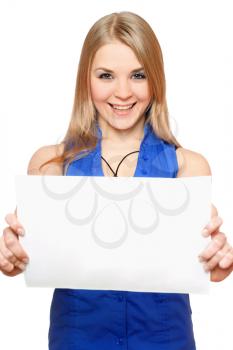 Royalty Free Photo of a Young Woman Holding an Empty Board
