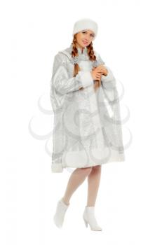Attractive smiling Snow Maiden. Isolated on white
