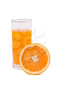 Fresh orange juice in glass. Isolated on white