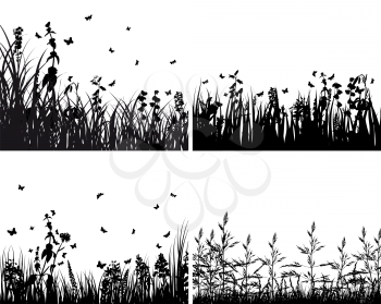Royalty Free Clipart Image of a Set of Four Grass Silhouettes