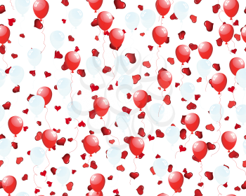 Beautiful balloons in the air on seamless hearts backgrond. Vector illustration.  For easy making seamless pattern just drag all group into swatches bar, and use it for filling any contours.