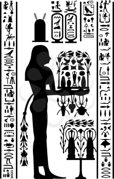 Egyptian hieroglyphs and fresco. Vector illustration.