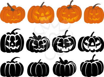 Set of halloween black and orange pumpkin. Vector illustration.