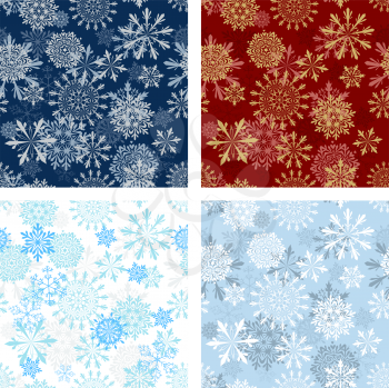 Set of seamless snowflake patterns in different color. Fully editable EPS 8 vector illustration.