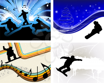 Sport background set with snowboard athlete. Vector illustration.