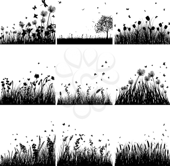 Vector grass silhouette set. All objects are separated.