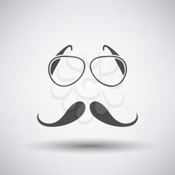 Glasses and mustache icon on gray background with round shadow. Vector illustration.